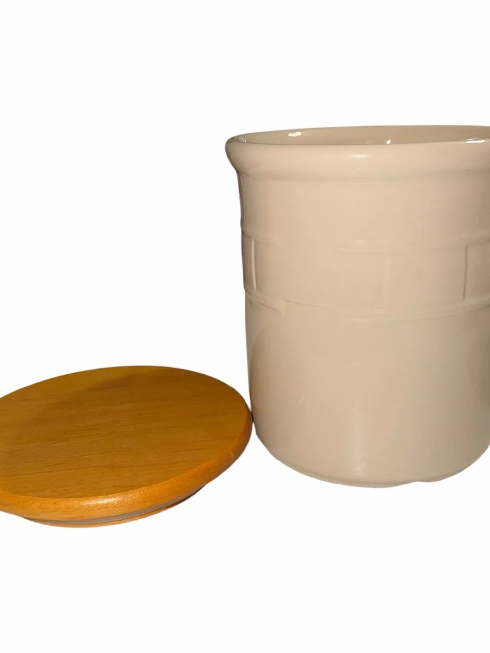 Longaberger Cream Ceramic Canister with Yellow-Orange Lid